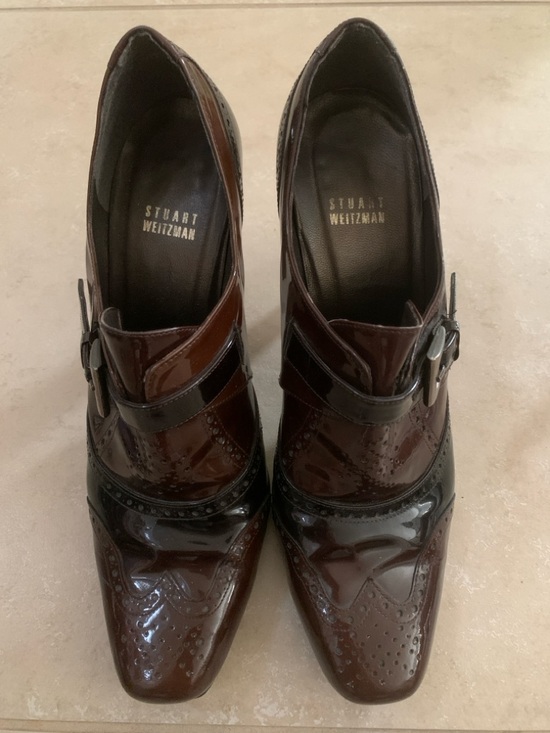 Stuart Weitzman Shoes - Stuart Weitzman Patent Leather Mary Jane Heels Brown Wingtip Pumps 8.5 (est)